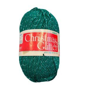 Vintage Caron Green Christmas Glitter Yarn 4 ply 3 oz Worsted Acrylic Metallic